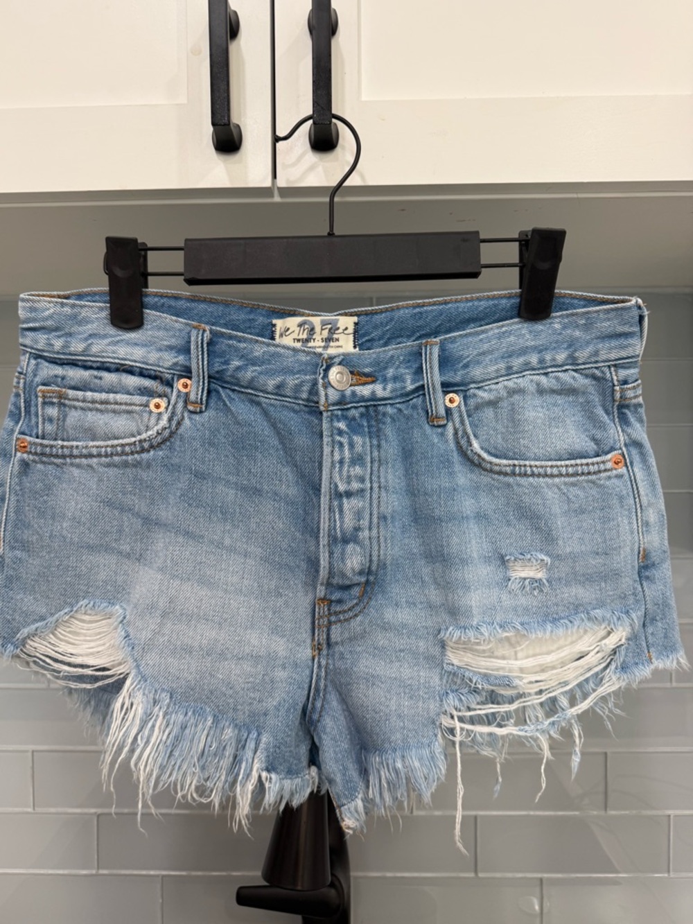 Free People Light Blue Distressed Jean Shorts, Size 27, Woman’s, “We The Free”